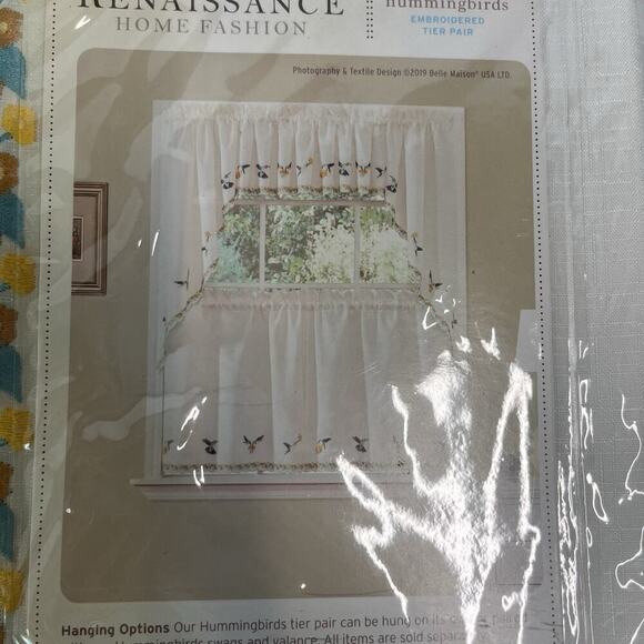 Set of 2 Renaissance Home Fashion Hummingbirds Embroidered Tiered Pair Curtains - Picture 5 of 9